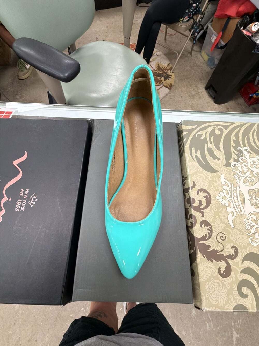 Riverberry Katy01 Patent Pointed Toe Stiletto Pumps in Turquoise